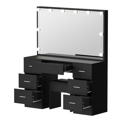 Oikiture Dressing Table Large Makeup Mirror 10 LED Bulbs Black-Dressing Table-PEROZ Accessories
