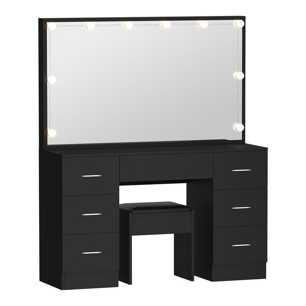 Oikiture Dressing Table Large Makeup Mirror 10 LED Bulbs Black-Dressing Table-PEROZ Accessories