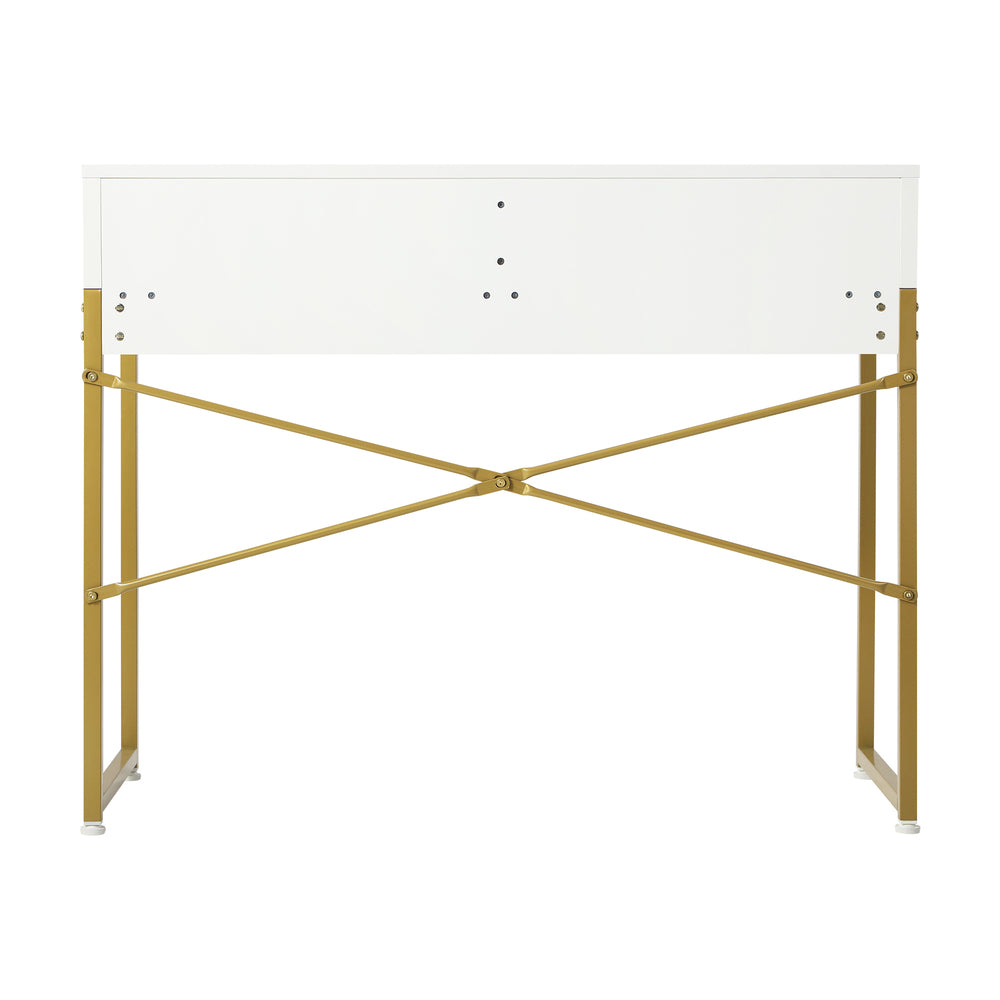 Oikiture Dressing Table Makeup Desk 2 Drawers White and Gold-Dressing Table-PEROZ Accessories