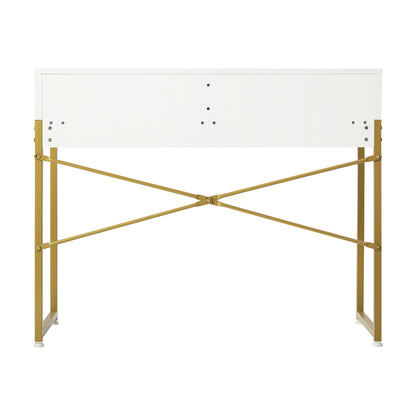 Oikiture Dressing Table Makeup Desk 2 Drawers White and Gold-Dressing Table-PEROZ Accessories