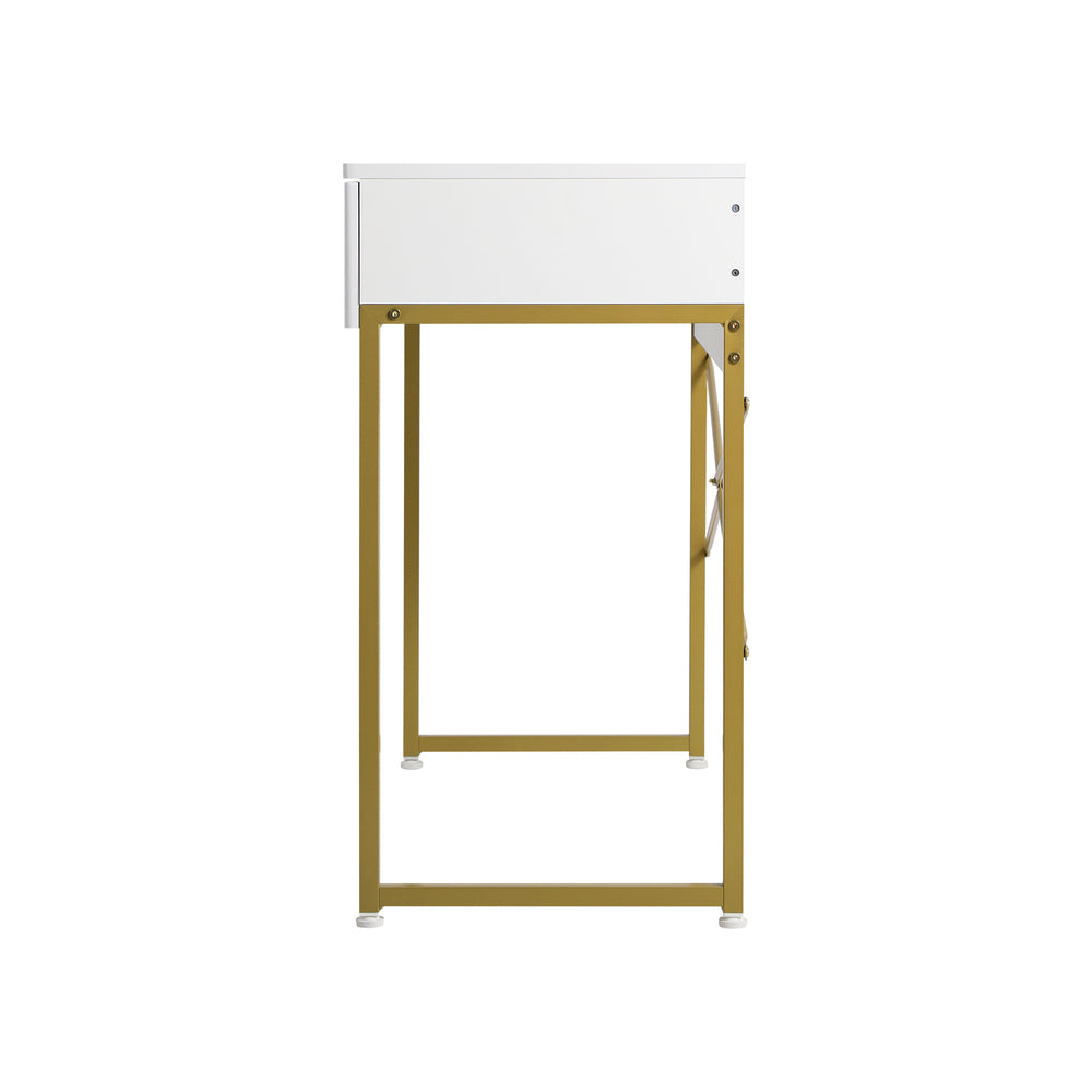 Oikiture Dressing Table Makeup Desk 2 Drawers White and Gold-Dressing Table-PEROZ Accessories
