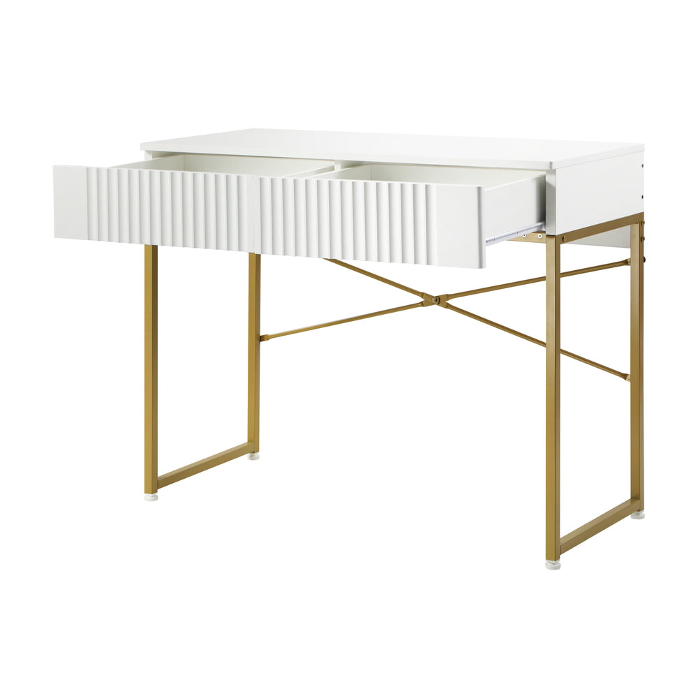 Oikiture Dressing Table Makeup Desk 2 Drawers White and Gold-Dressing Table-PEROZ Accessories