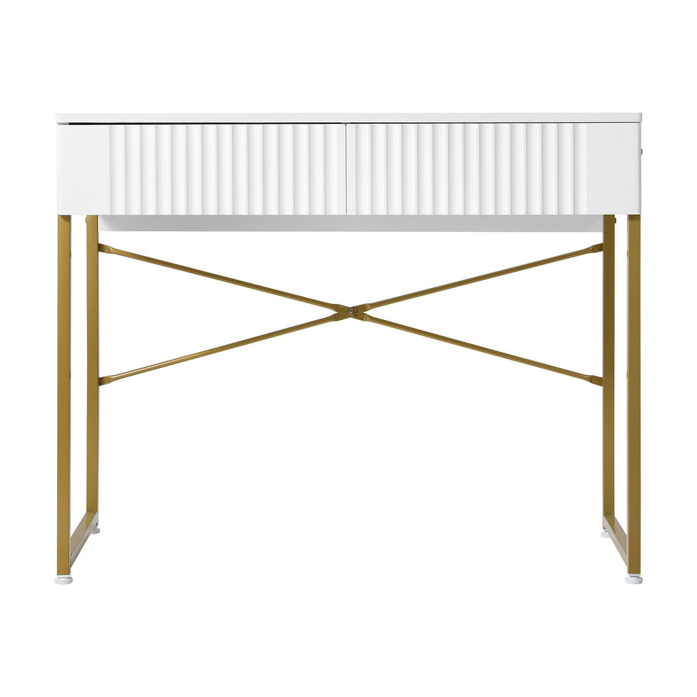 Oikiture Dressing Table Makeup Desk 2 Drawers White and Gold-Dressing Table-PEROZ Accessories