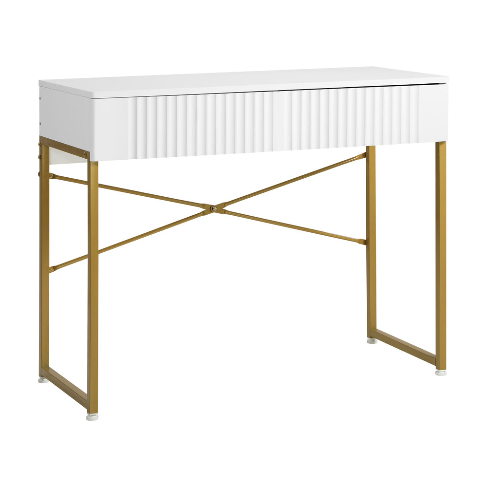 Oikiture Dressing Table Makeup Desk 2 Drawers White and Gold-Dressing Table-PEROZ Accessories