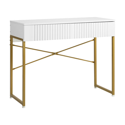 Oikiture Dressing Table Makeup Desk 2 Drawers White and Gold-Dressing Table-PEROZ Accessories