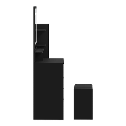 Oikiture Dressing Table Stool Set Makeup Mirror LED Light Storage Cabinet Black-Dressing Table-PEROZ Accessories