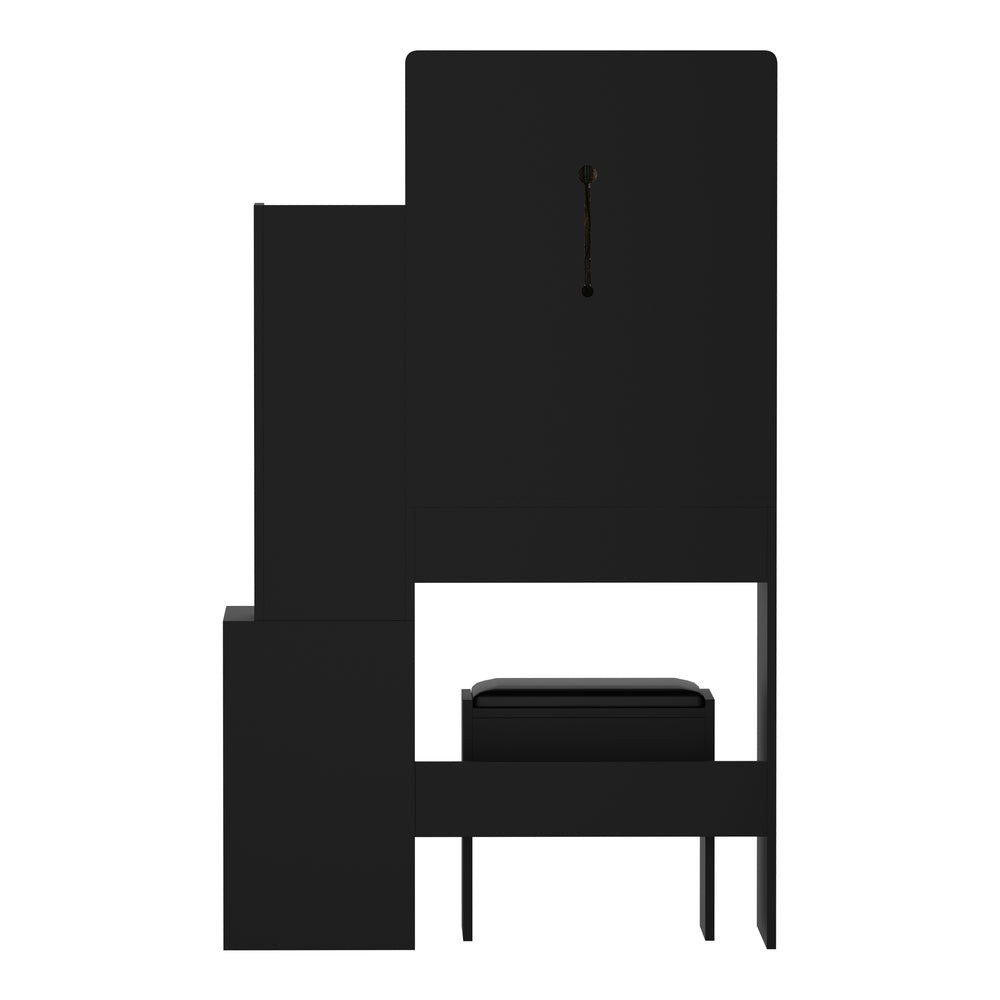 Oikiture Dressing Table Stool Set Makeup Mirror LED Light Storage Cabinet Black-Dressing Table-PEROZ Accessories