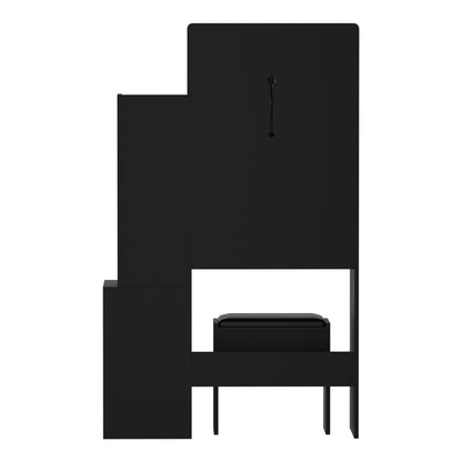 Oikiture Dressing Table Stool Set Makeup Mirror LED Light Storage Cabinet Black-Dressing Table-PEROZ Accessories