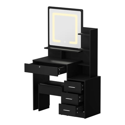 Oikiture Dressing Table Stool Set Makeup Mirror LED Light Storage Cabinet Black-Dressing Table-PEROZ Accessories