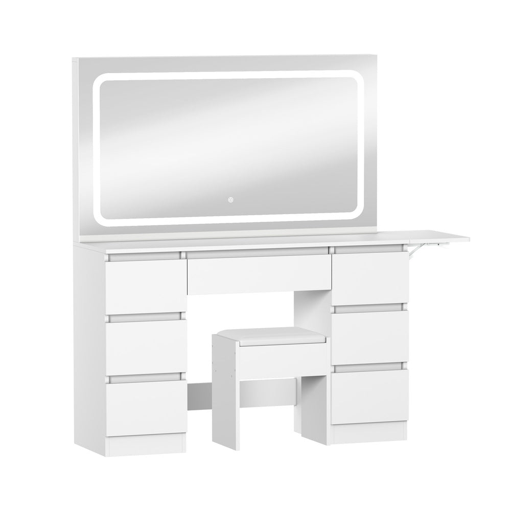 Oikiture Dressing Table Stool Set with LED Makeup Mirror 7 Drawers-Dressing Table-PEROZ Accessories