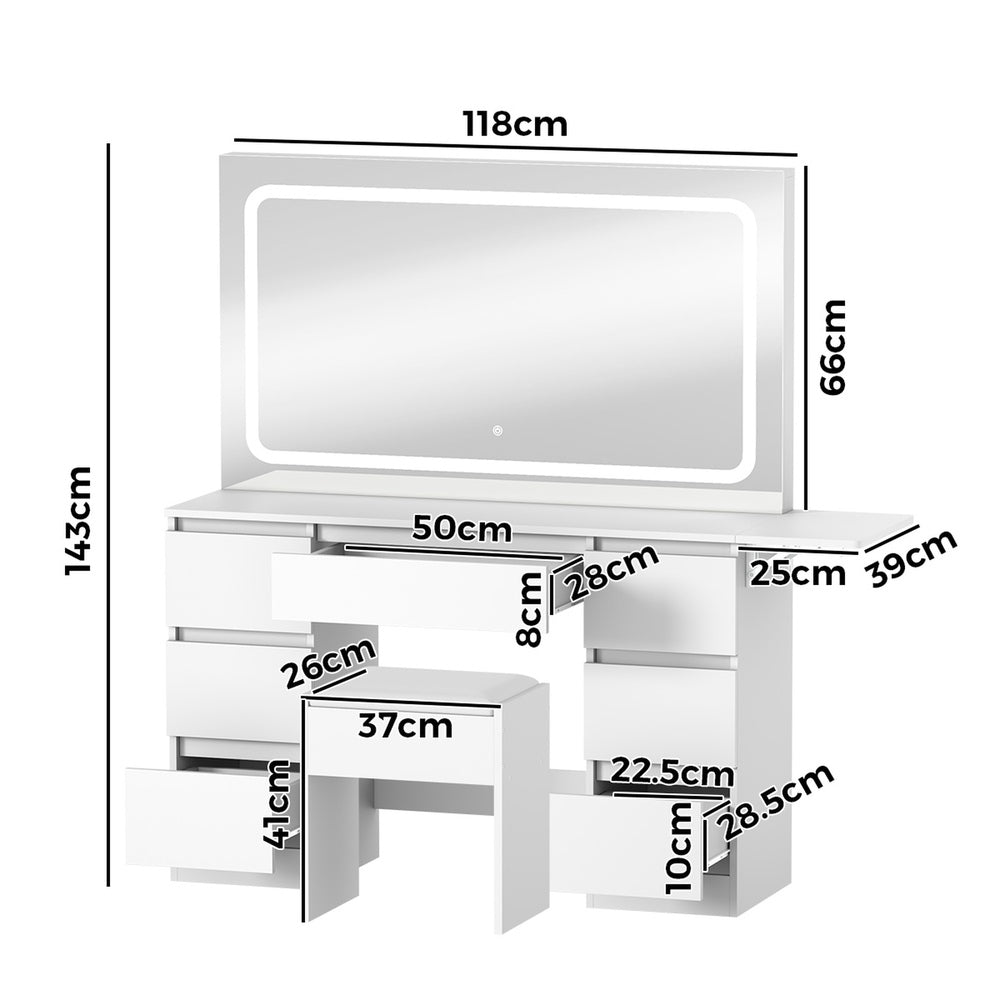 Oikiture Dressing Table Stool Set with LED Makeup Mirror 7 Drawers-Dressing Table-PEROZ Accessories
