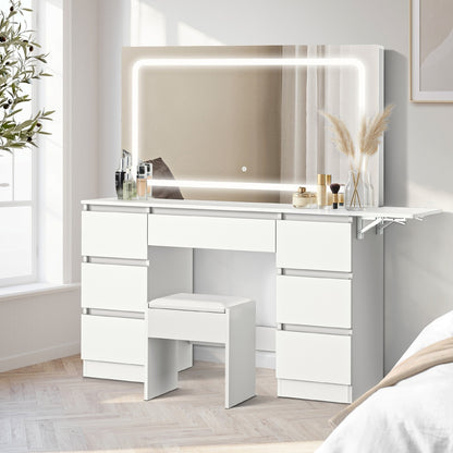 Oikiture Dressing Table Stool Set with LED Makeup Mirror 7 Drawers-Dressing Table-PEROZ Accessories