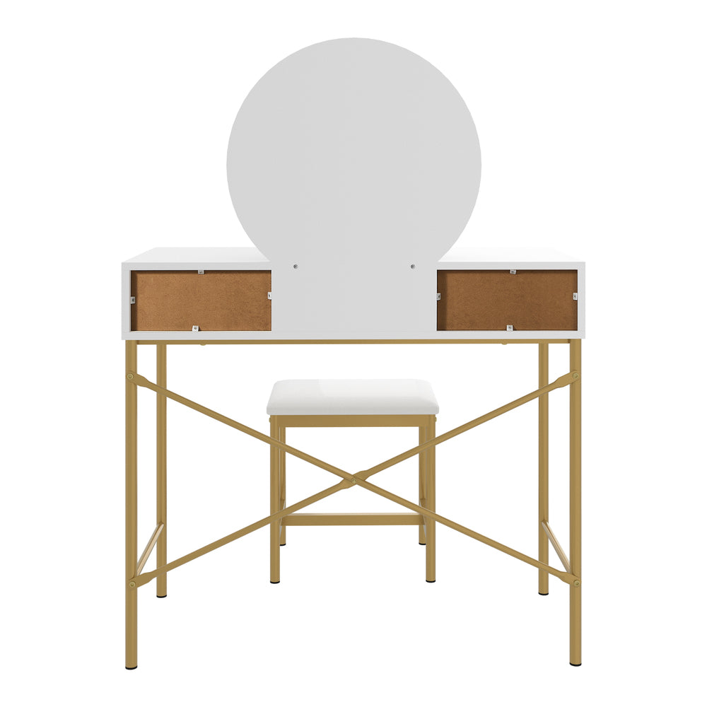 Oikiture Dressing Table Stool Set with Mirror 2 Drawers White &amp; Gold-Dressing Tables-PEROZ Accessories