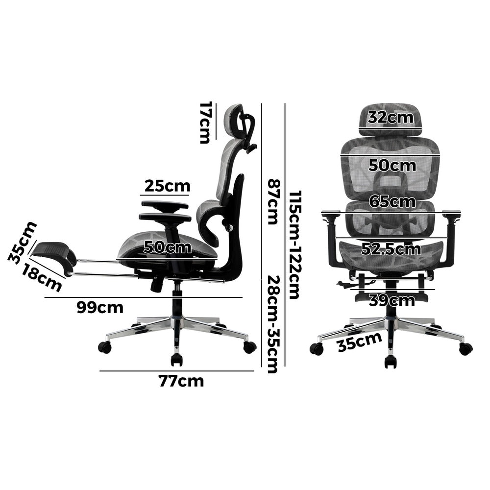 Oikiture Ergonomic Office Chair Mesh Executive Seat BK &amp; GY-Office Chair-PEROZ Accessories
