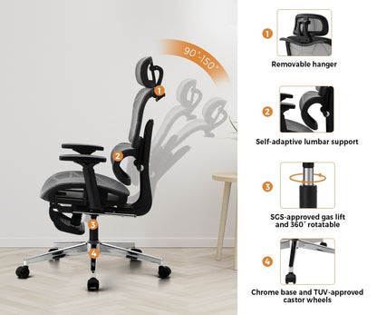 Oikiture Ergonomic Office Chair Mesh Executive Seat BK &amp; GY-Office Chair-PEROZ Accessories