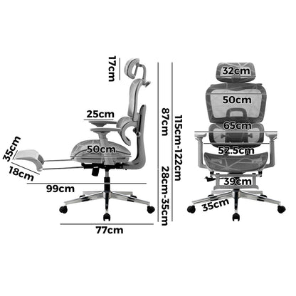 Oikiture Ergonomic Office Chair Mesh Executive Seat Grey-Office Chair-PEROZ Accessories