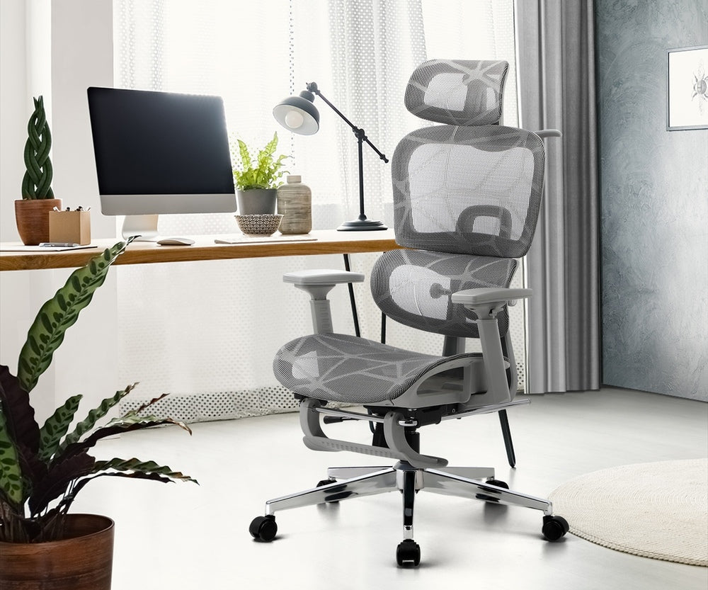 Oikiture Ergonomic Office Chair Mesh Executive Seat Grey-Office Chair-PEROZ Accessories