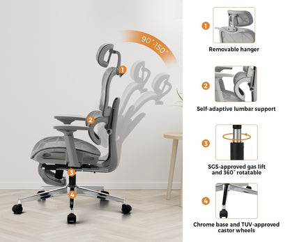 Oikiture Ergonomic Office Chair Mesh Executive Seat Grey-Office Chair-PEROZ Accessories