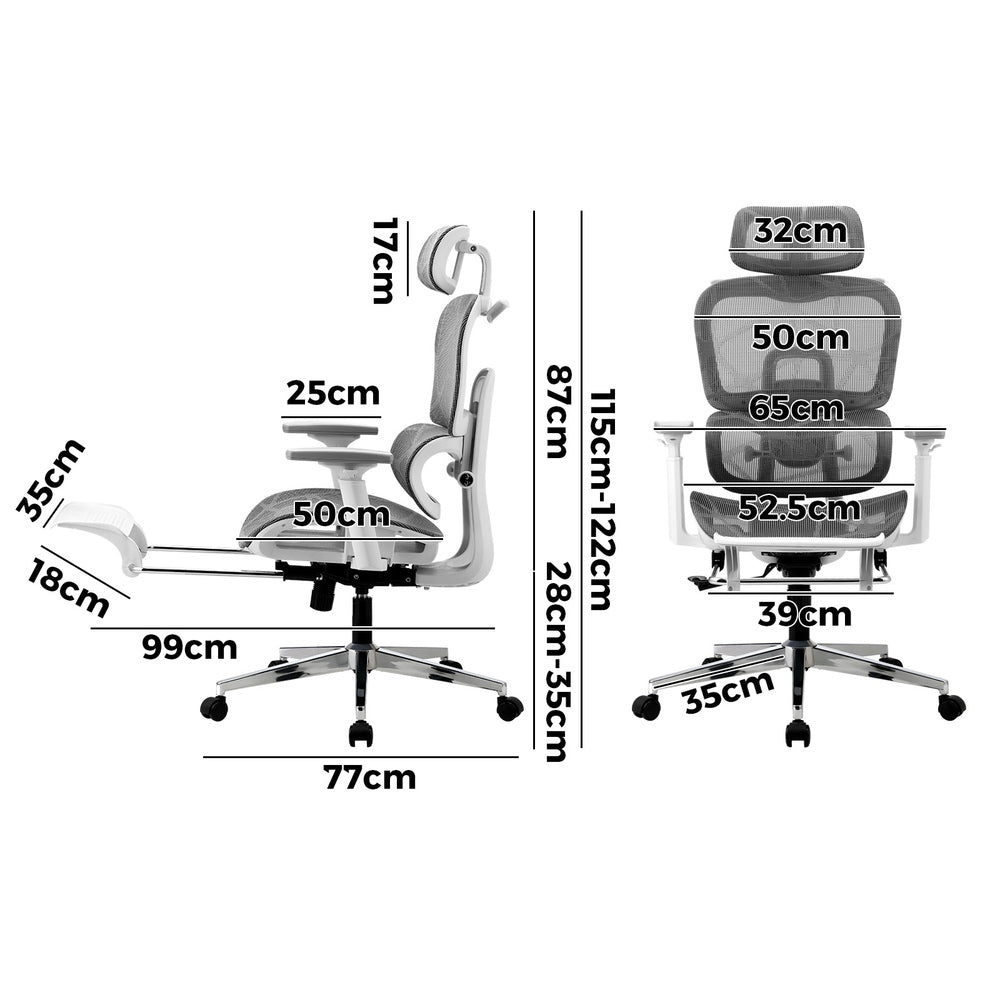 Oikiture Ergonomic Office Chair Mesh Executive Seat WH &amp; GY-Office Chair-PEROZ Accessories