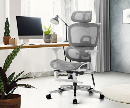 Oikiture Ergonomic Office Chair Mesh Executive Seat WH &amp; GY-Office Chair-PEROZ Accessories