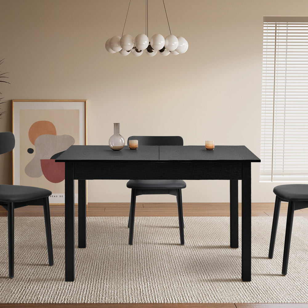 Oikiture Extendable Dining Table 1.2-1.6m Wooden Kitchen Table Black-Dining Table-PEROZ Accessories