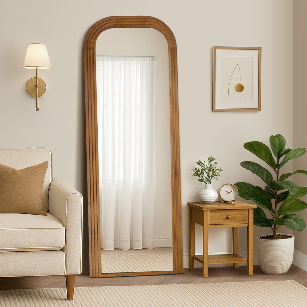 Oikiture Full Length Arch Mirror 165x60cm Brown Wood Top Round Corner-Full Length Mirror-PEROZ Accessories