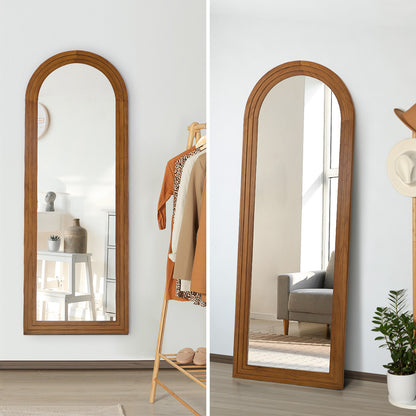 Oikiture Full Length Arch Mirror 165x60cm Brown Wood Wall Mounted-Full Length Mirror-PEROZ Accessories