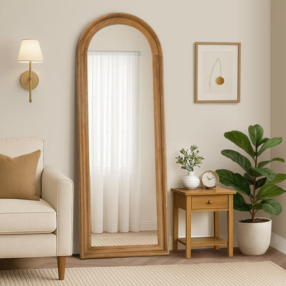Oikiture Full Length Mirror Elegance Arch 165x60cm Brown Wood-Full Length Mirror-PEROZ Accessories