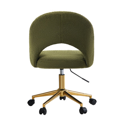 Oikiture High Back Hollow Armless Office Chair Boucle Green&amp;Gold-Office Chairs-PEROZ Accessories