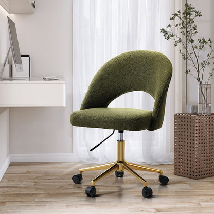 Oikiture High Back Hollow Armless Office Chair Boucle Green&amp;Gold-Office Chairs-PEROZ Accessories