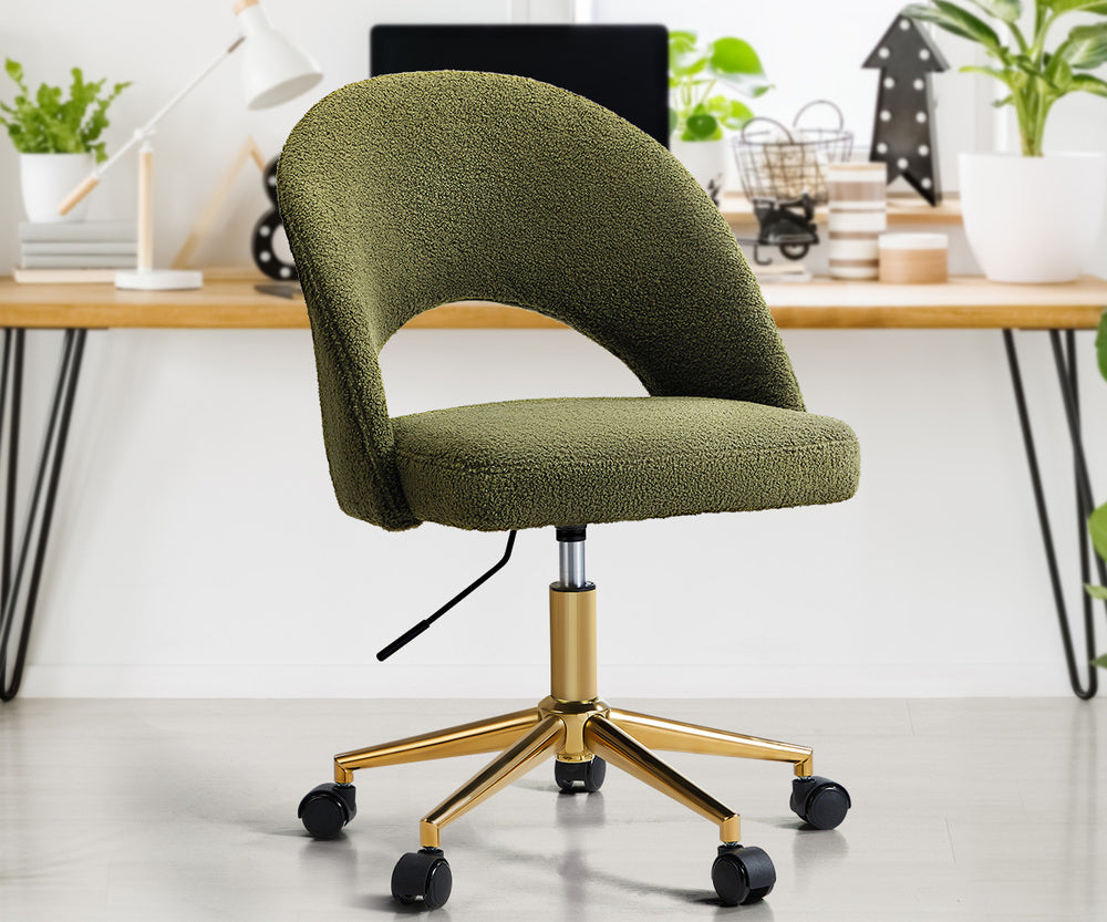 Oikiture High Back Hollow Armless Office Chair Boucle Green&amp;Gold-Office Chairs-PEROZ Accessories