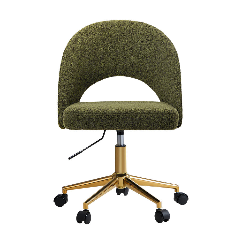 Oikiture High Back Hollow Armless Office Chair Boucle Green&amp;Gold-Office Chairs-PEROZ Accessories