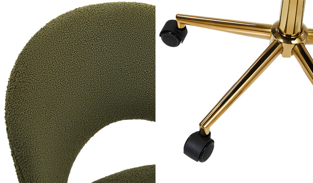 Oikiture High Back Hollow Armless Office Chair Boucle Green&amp;Gold-Office Chairs-PEROZ Accessories