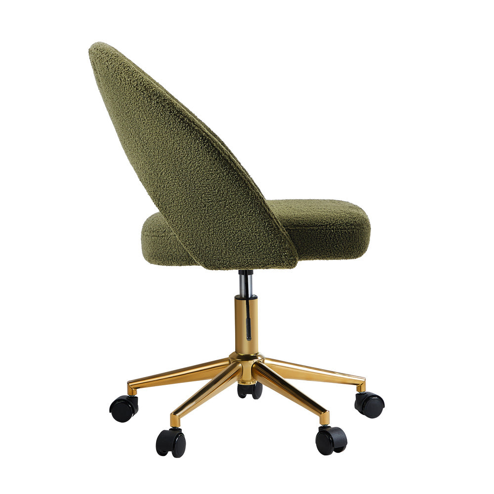 Oikiture High Back Hollow Armless Office Chair Boucle Green&amp;Gold-Office Chairs-PEROZ Accessories