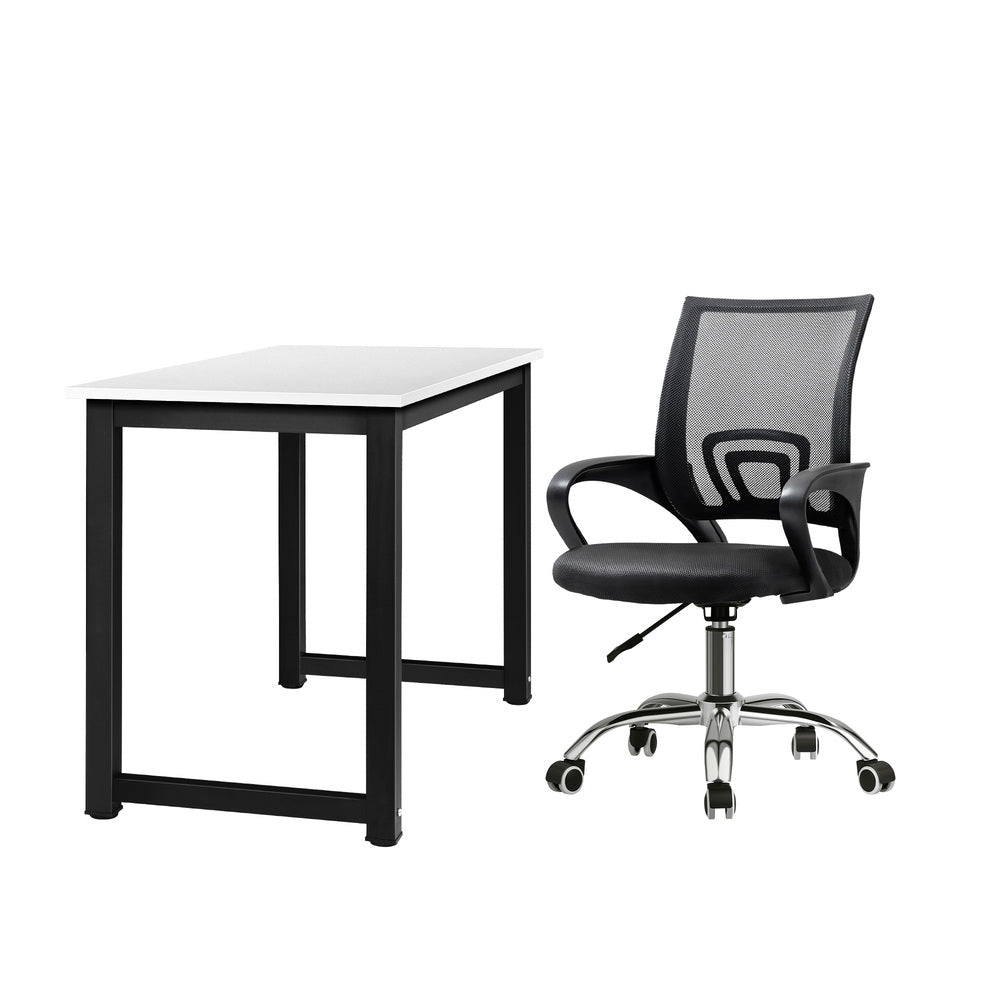 Oikiture Home Office Set BK &amp; WH Computer Desk and Mesh Office Chair-Office Set-PEROZ Accessories