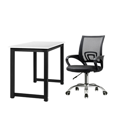 Oikiture Home Office Set BK &amp; WH Computer Desk and Mesh Office Chair-Office Set-PEROZ Accessories