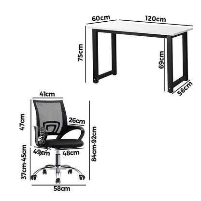 Oikiture Home Office Set BK &amp; WH Computer Desk and Mesh Office Chair-Office Set-PEROZ Accessories