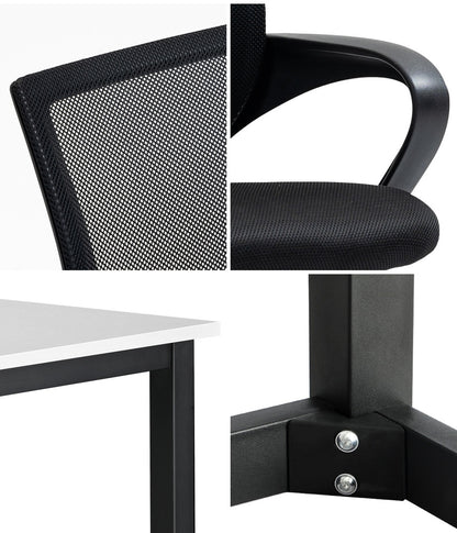Oikiture Home Office Set BK &amp; WH Computer Desk and Mesh Office Chair-Office Set-PEROZ Accessories
