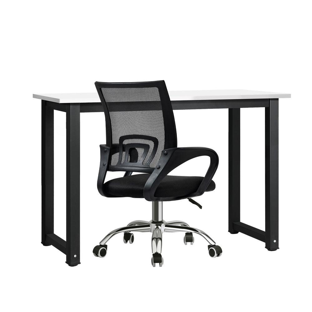 Oikiture Home Office Set BK &amp; WH Computer Desk and Mesh Office Chair-Office Set-PEROZ Accessories