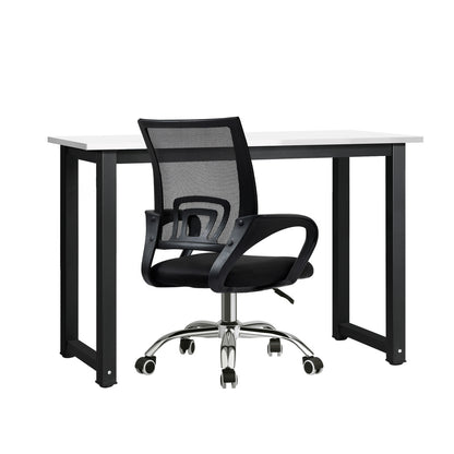 Oikiture Home Office Set BK &amp; WH Computer Desk and Mesh Office Chair-Office Set-PEROZ Accessories