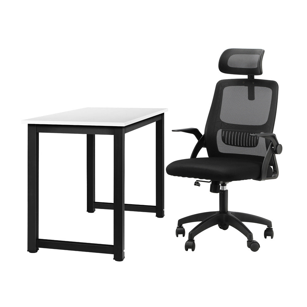 Oikiture Home Office Set Computer Desk and Mesh Office Chair BK &amp; WH-Office Set-PEROZ Accessories