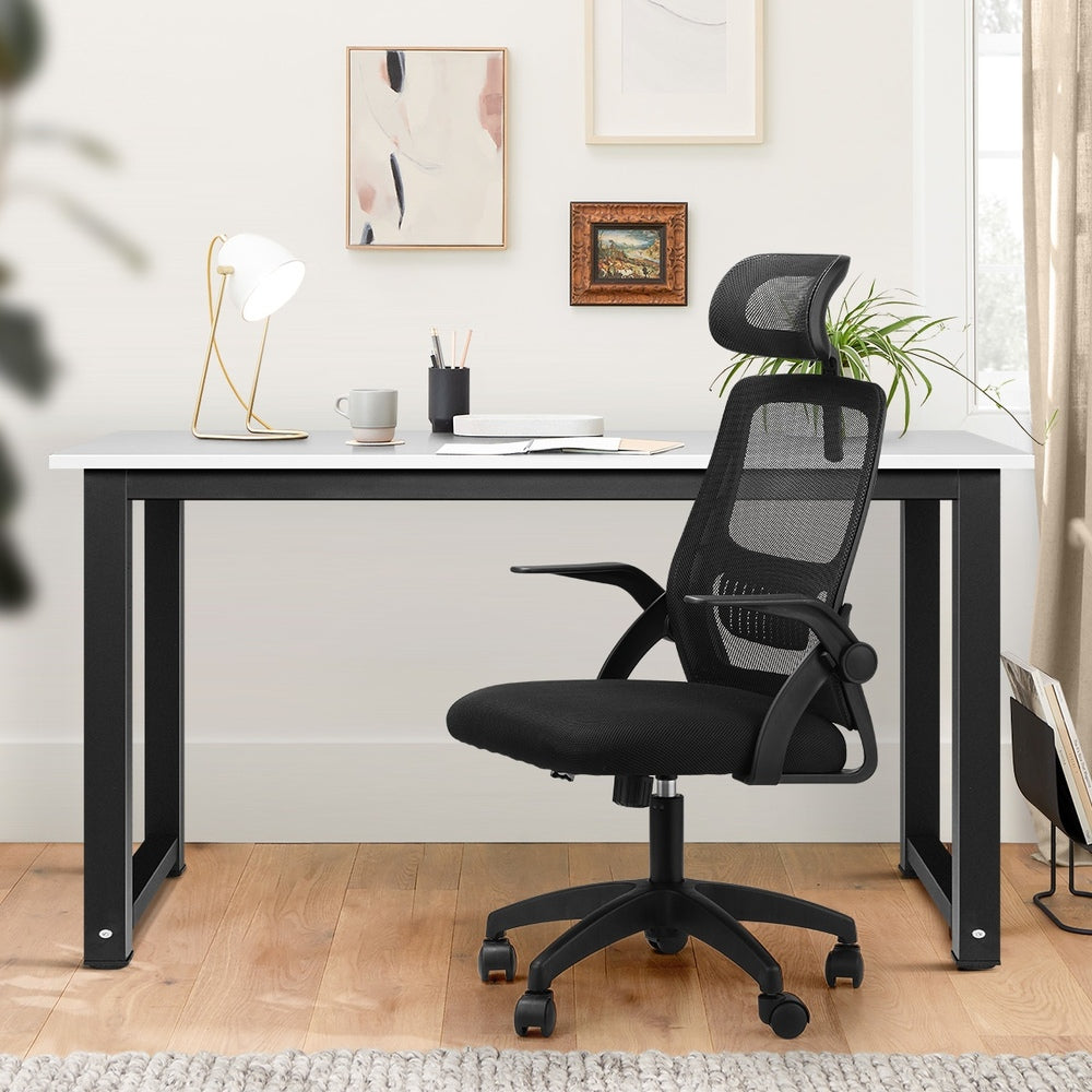 Oikiture Home Office Set Computer Desk and Mesh Office Chair BK &amp; WH-Office Set-PEROZ Accessories
