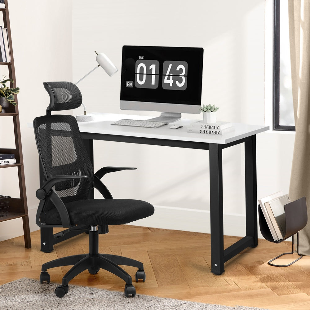 Oikiture Home Office Set Computer Desk and Mesh Office Chair BK &amp; WH-Office Set-PEROZ Accessories