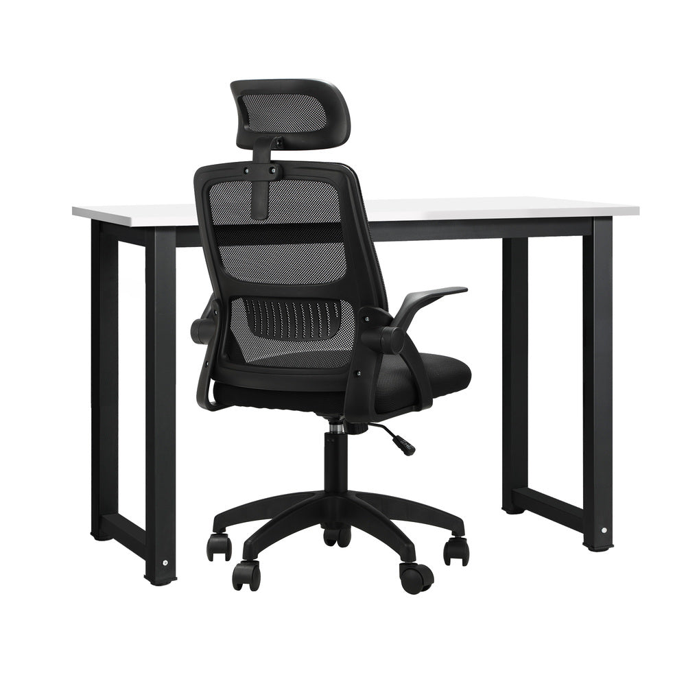 Oikiture Home Office Set Computer Desk and Mesh Office Chair BK &amp; WH-Office Set-PEROZ Accessories