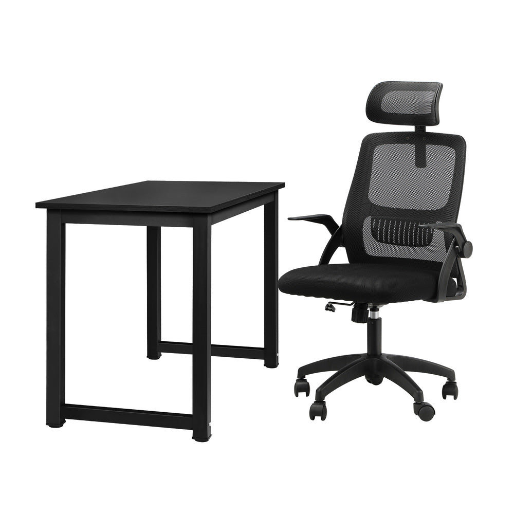 Oikiture Home Office Set Computer Desk and Mesh Office Chair Black-Office Set-PEROZ Accessories