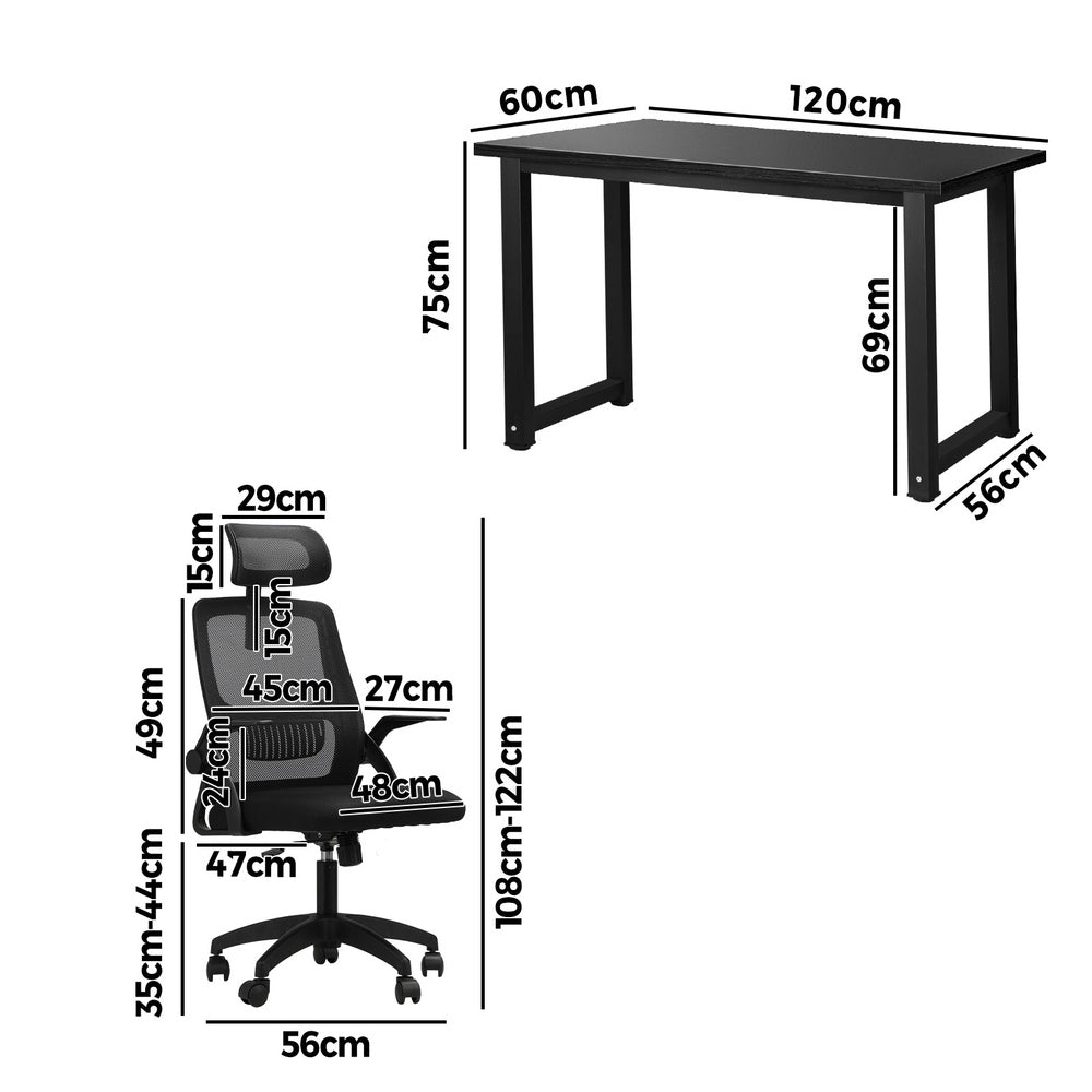 Oikiture Home Office Set Computer Desk and Mesh Office Chair Black-Office Set-PEROZ Accessories