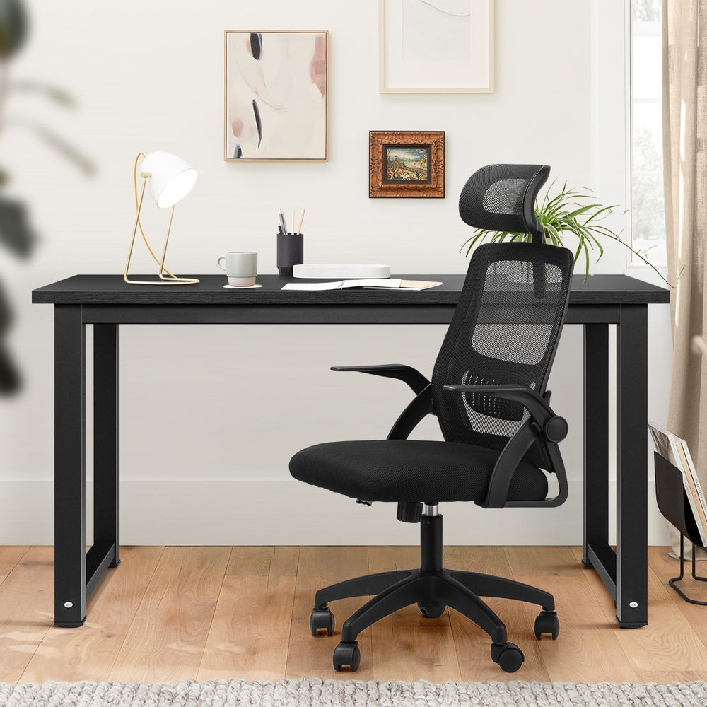 Oikiture Home Office Set Computer Desk and Mesh Office Chair Black-Office Set-PEROZ Accessories