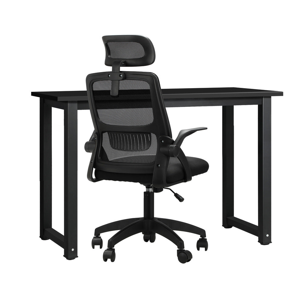Oikiture Home Office Set Computer Desk and Mesh Office Chair Black-Office Set-PEROZ Accessories