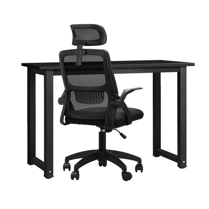 Oikiture Home Office Set Computer Desk and Mesh Office Chair Black-Office Set-PEROZ Accessories