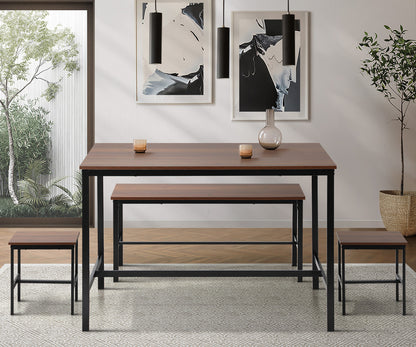 Oikiture Industrial Dining Table 4 Seaters with Kitchen Bench Chairs Natural-Dining Set-PEROZ Accessories